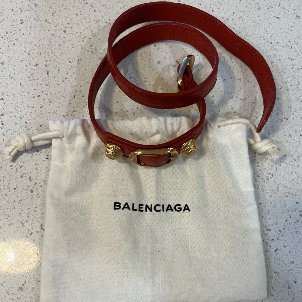Balenciaga Red Wrap Bracelet with Gold-Tone Hardware